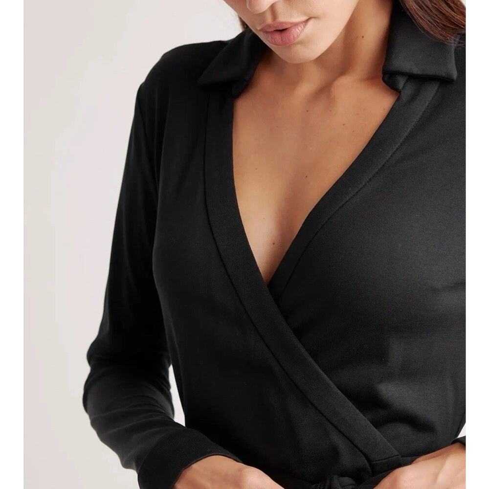 NWT QUINCE 100% SILK JERSEY MIDI WRAP DRESS Size Small Black MSRP $150 - Picture 3 of 16
